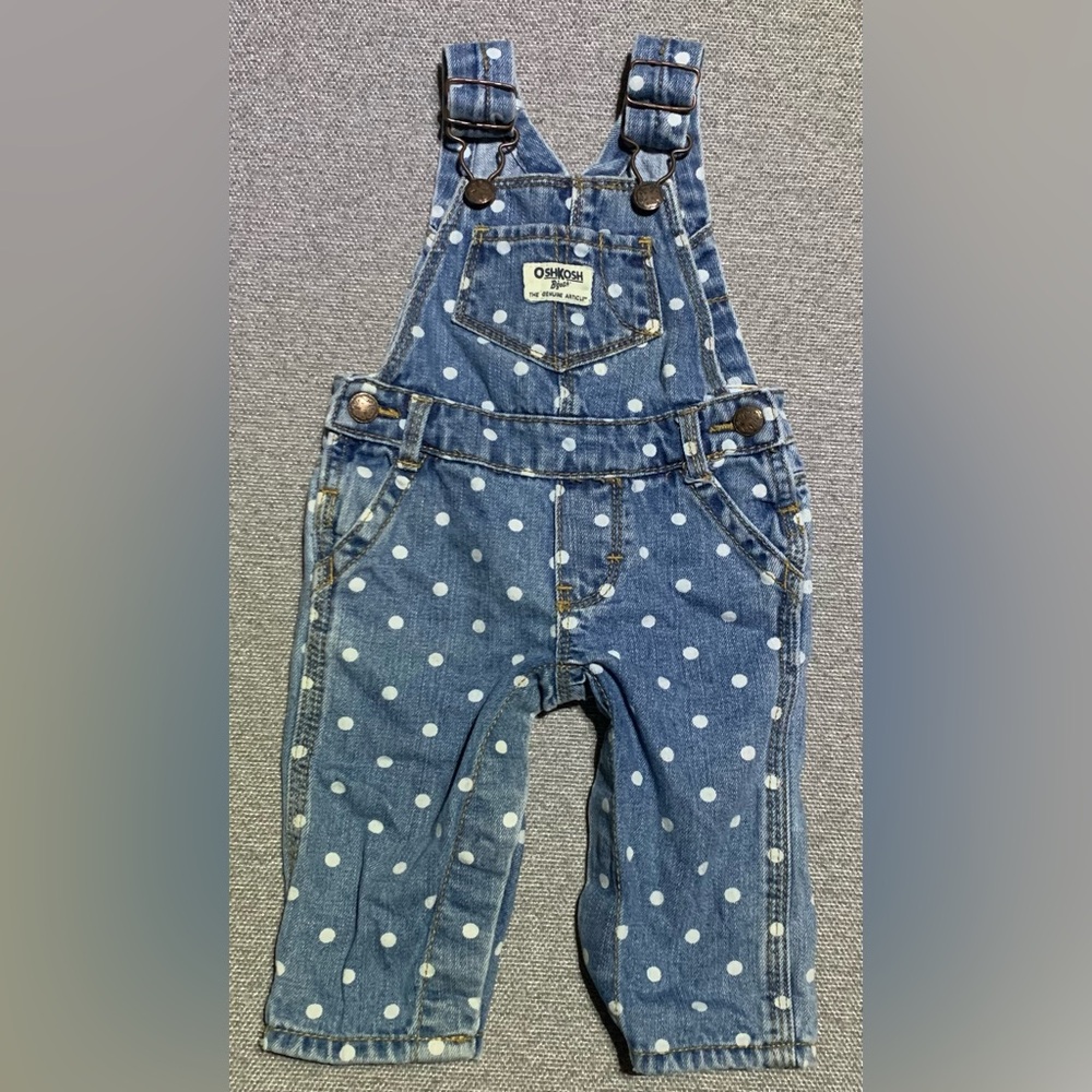 OshKosh B'gosh Vestbak Denim Jean Polka Dot Overalls Baby 6M